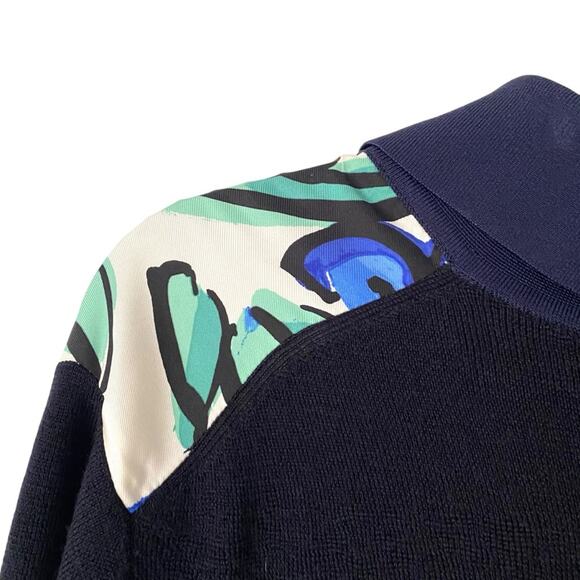 Tory Burch NWTS Silk Front Shirtdress Navy Blue Porcelain Thistle Sweater Back - Picture 5 of 10
